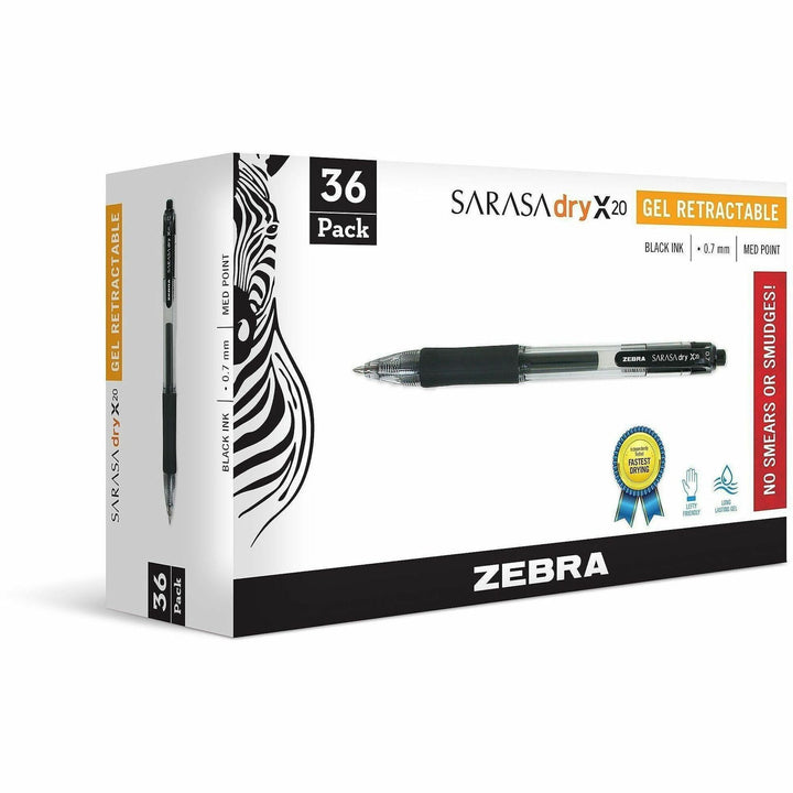 Image of Zebra Pen 46136 Sarasa Gel Retractable Pens, 0.7 mm Pen Point, Refillable, Retractable, Black Ink, Gel-based, Translucent Barrel, 36 / Pack