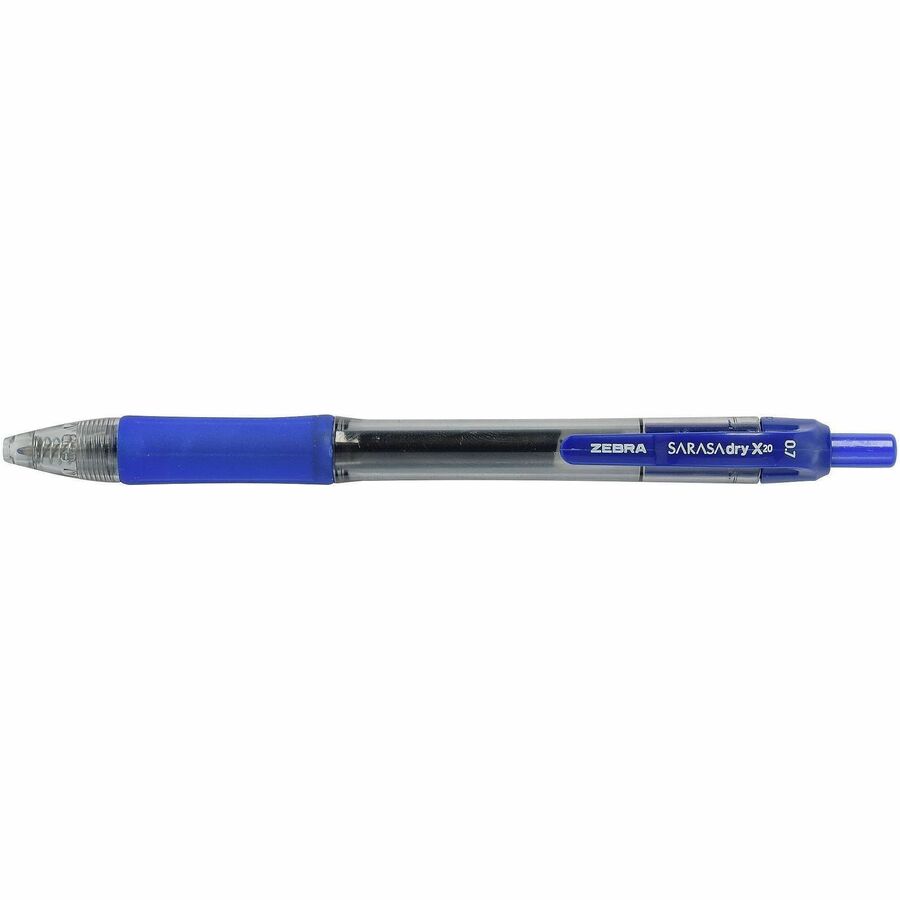 Image of Zebra® Sarasa Dry Gel X20 Gel Pen, Retractable, Medium 0.7 mm, Blue Ink, Clear/Blue Barrel, 36/Pack