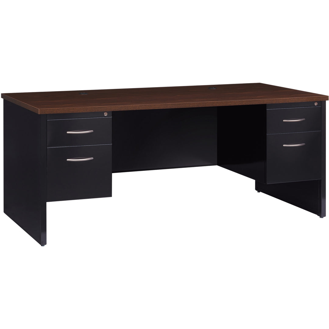 Image of Lorell Double Pedestal Desk, 36"x72", Black/Walnut