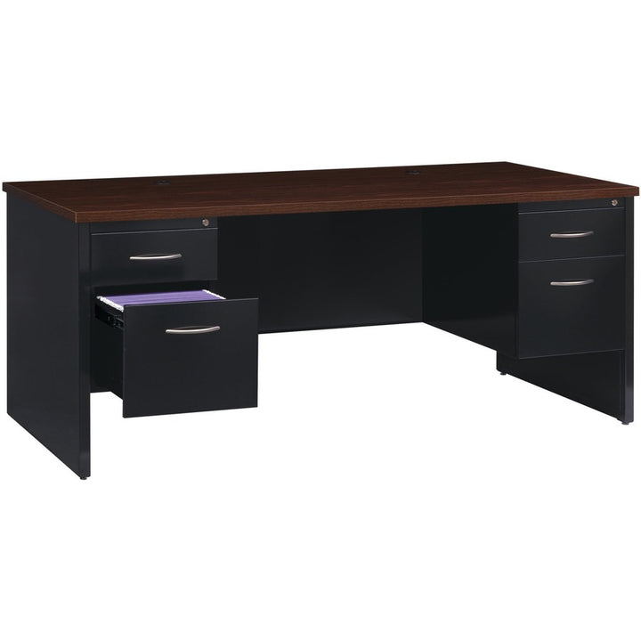 Image of Lorell Double Pedestal Desk, 36"x72", Black/Walnut