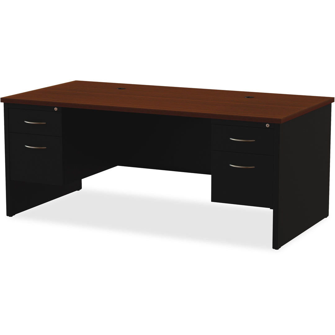 Image of Lorell Double Pedestal Desk, 36"x72", Black/Walnut