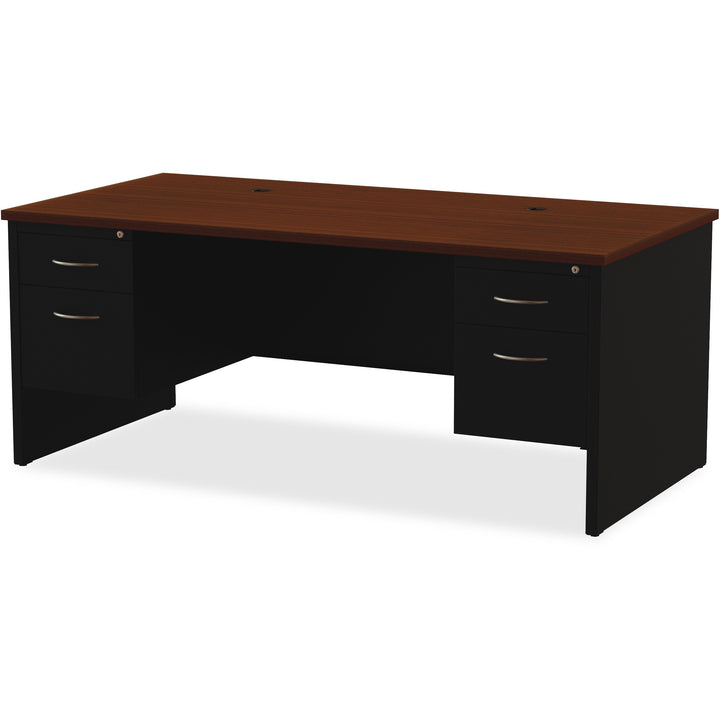 Image of Lorell Double Pedestal Desk, 36"x72", Black/Walnut