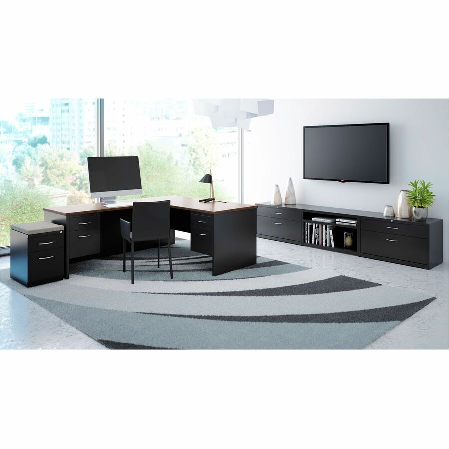 Image of Lorell Double Pedestal Desk, 36"x72", Black/Walnut