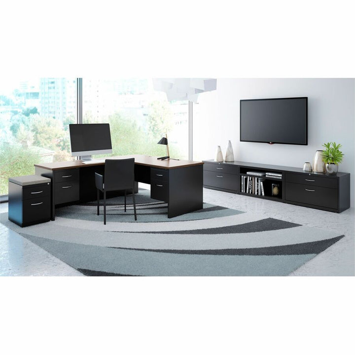 Image of Lorell Double Pedestal Desk, 36"x72", Black/Walnut