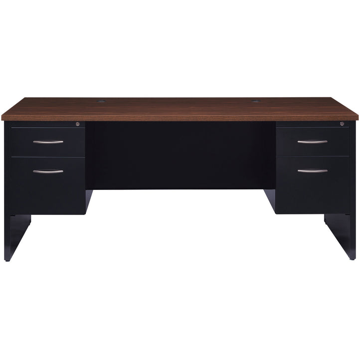 Image of Lorell Double Pedestal Desk, 36"x72", Black/Walnut