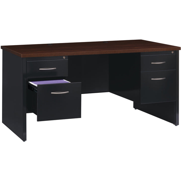 Image of Lorell Double Pedestal Desk, 30"x60", Black/Walnut