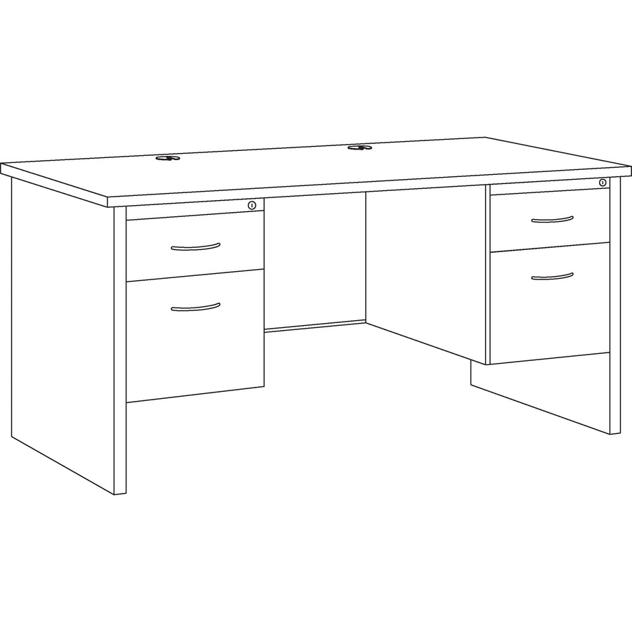 Image of Lorell Double Pedestal Desk, 30"x60", Black/Walnut