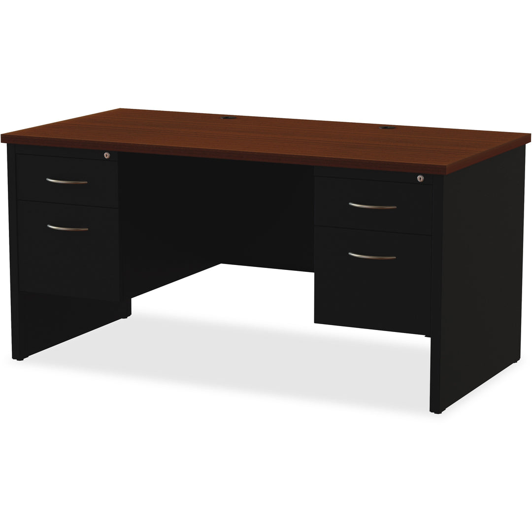 Image of Lorell Double Pedestal Desk, 30"x60", Black/Walnut