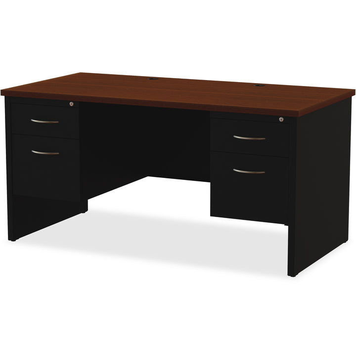 Image of Lorell Double Pedestal Desk, 30"x60", Black/Walnut