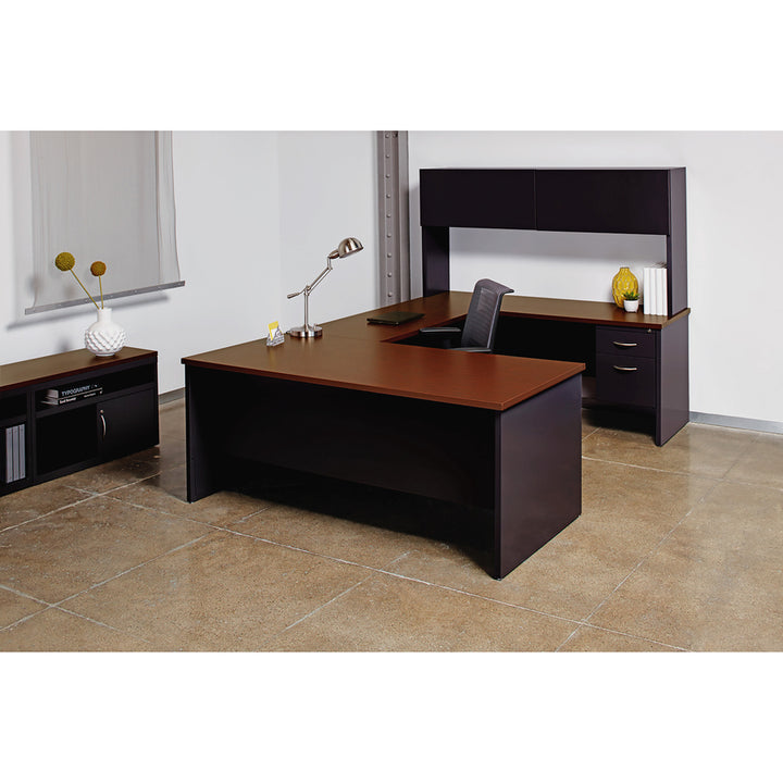 Image of Lorell Double Pedestal Desk, 30"x60", Black/Walnut