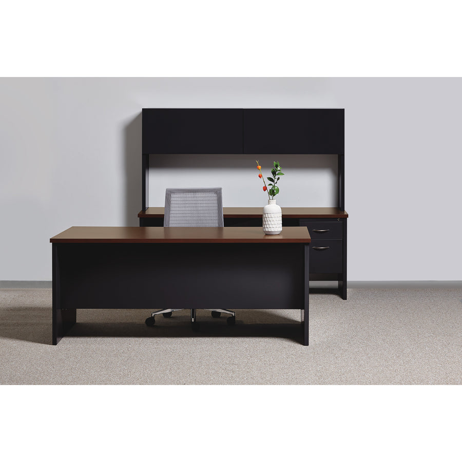 Image of Lorell Double Pedestal Desk, 30"x60", Black/Walnut