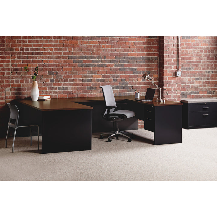 Image of Lorell Double Pedestal Desk, 30"x60", Black/Walnut