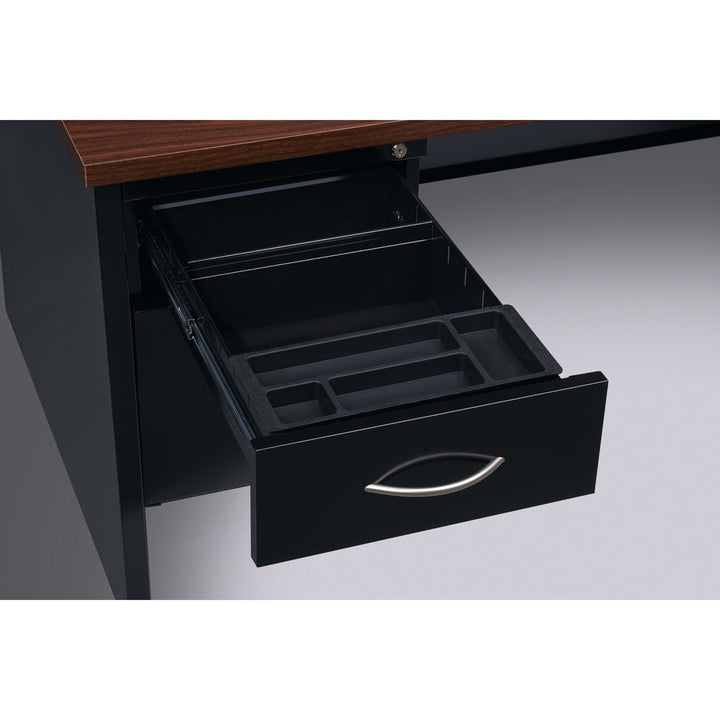 Image of Lorell Double Pedestal Desk, 30"x60", Black/Walnut