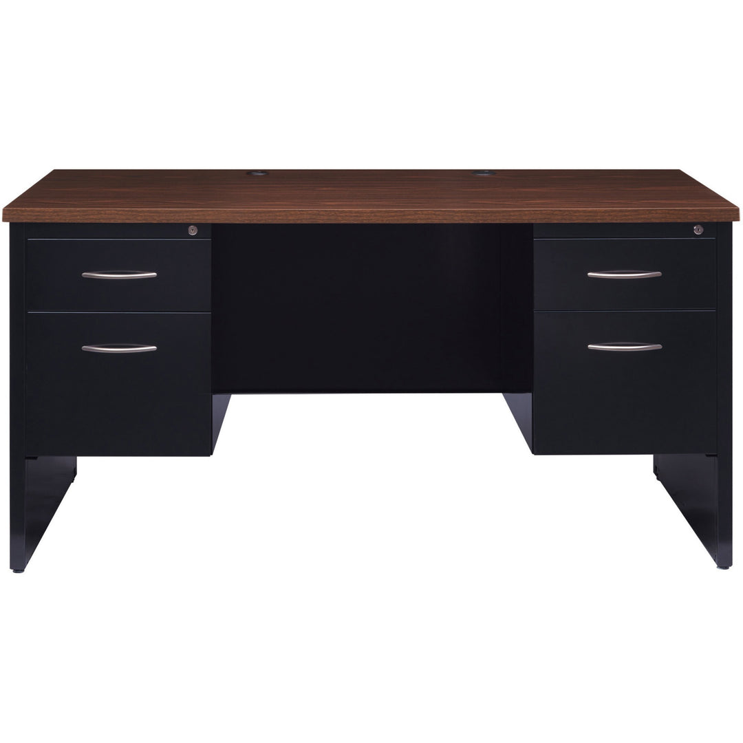 Image of Lorell Double Pedestal Desk, 30"x60", Black/Walnut