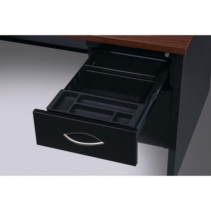 Image of Lorell Right Pedestal Desk, 30"x66", Black/Walnut