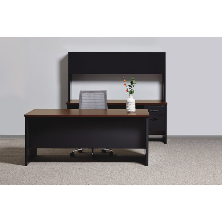 Image of Lorell Right Pedestal Desk, 30"x66", Black/Walnut