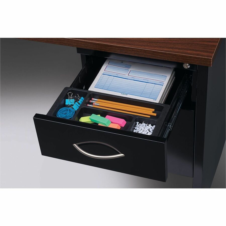 Image of Lorell Right Pedestal Desk, 30"x66", Black/Walnut