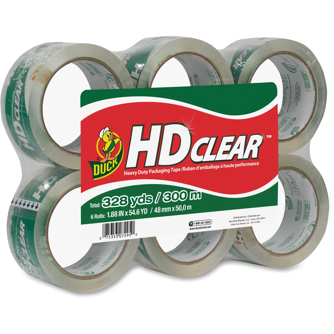 Image of Duck 441962 Packaging Tape, 54.60 yd Length x 1.88" Width, Clear, Acrylic, 6 / Pack