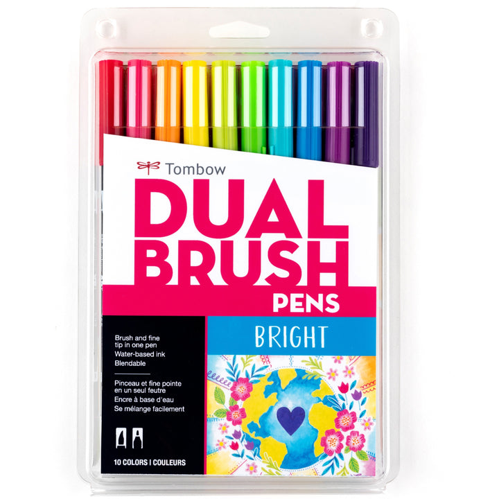 Image of Tombow® Dual Brush Pen Set, Fine Tip/Brush Tip, 10-count, AST Bright