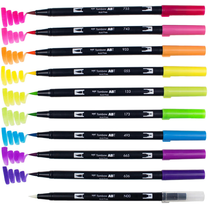 Image of Tombow® Dual Brush Pen Set, Fine Tip/Brush Tip, 10-count, AST Bright