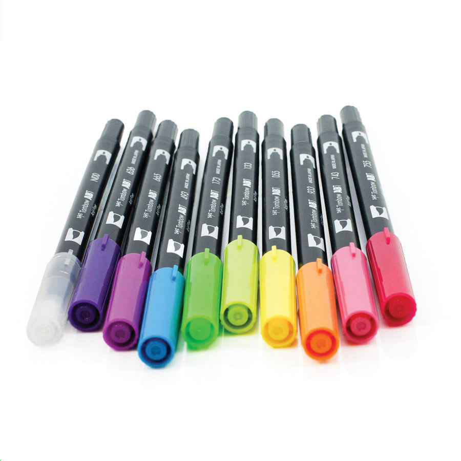 Image of Tombow® Dual Brush Pen Set, Fine Tip/Brush Tip, 10-count, AST Bright