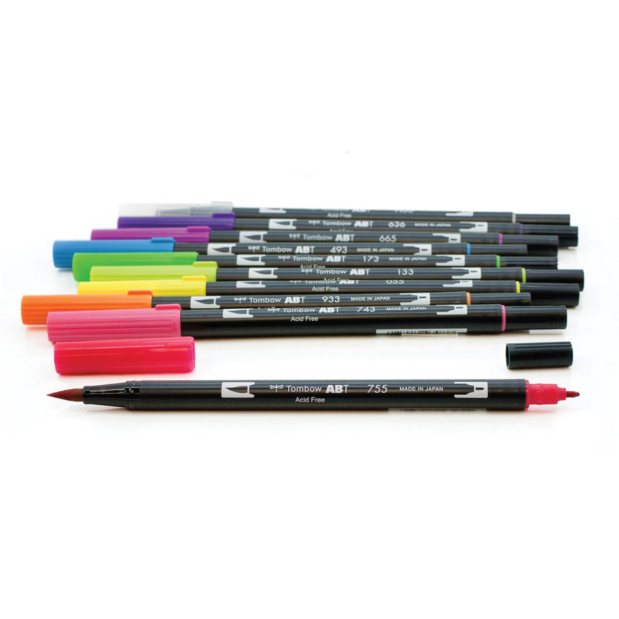 Image of Tombow® Dual Brush Pen Set, Fine Tip/Brush Tip, 10-count, AST Bright