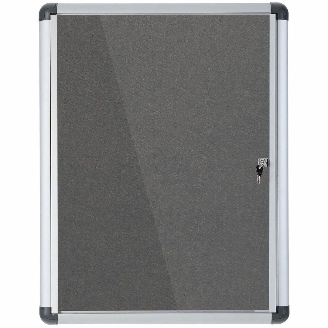 Image of MasterVision® Slim-Line Enclosed Fabric Bulletin Board with One Door, 28" x 38", Gray Surface, Satin Aluminum Frame