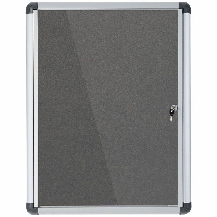 Image of MasterVision® Slim-Line Enclosed Fabric Bulletin Board with One Door, 28" x 38", Gray Surface, Satin Aluminum Frame