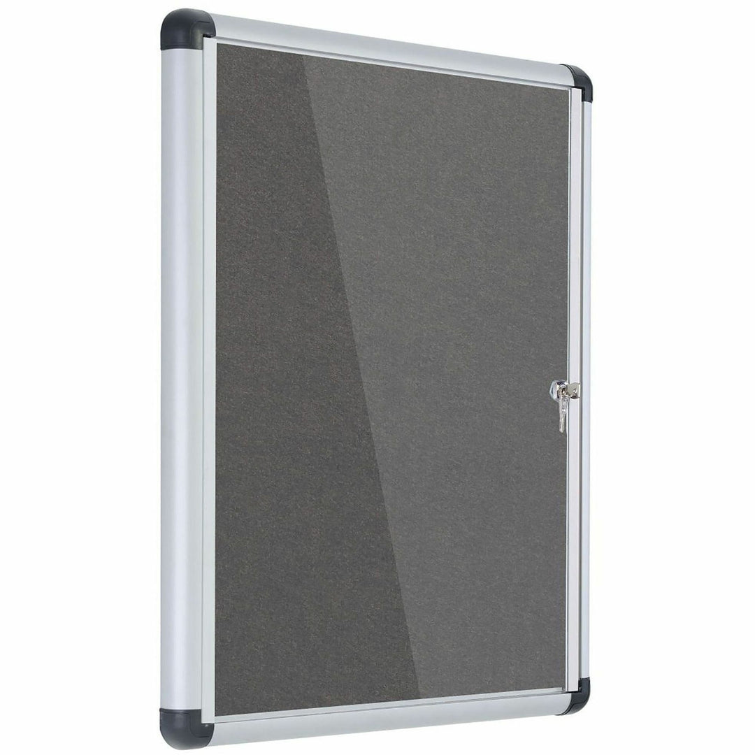 Image of MasterVision® Slim-Line Enclosed Fabric Bulletin Board with One Door, 28" x 38", Gray Surface, Satin Aluminum Frame