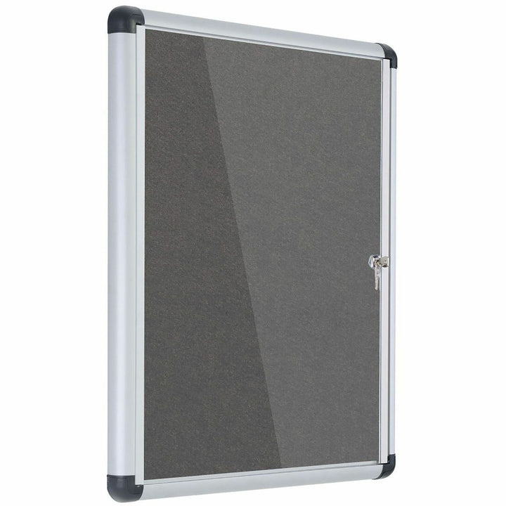 Image of MasterVision® Slim-Line Enclosed Fabric Bulletin Board with One Door, 28" x 38", Gray Surface, Satin Aluminum Frame