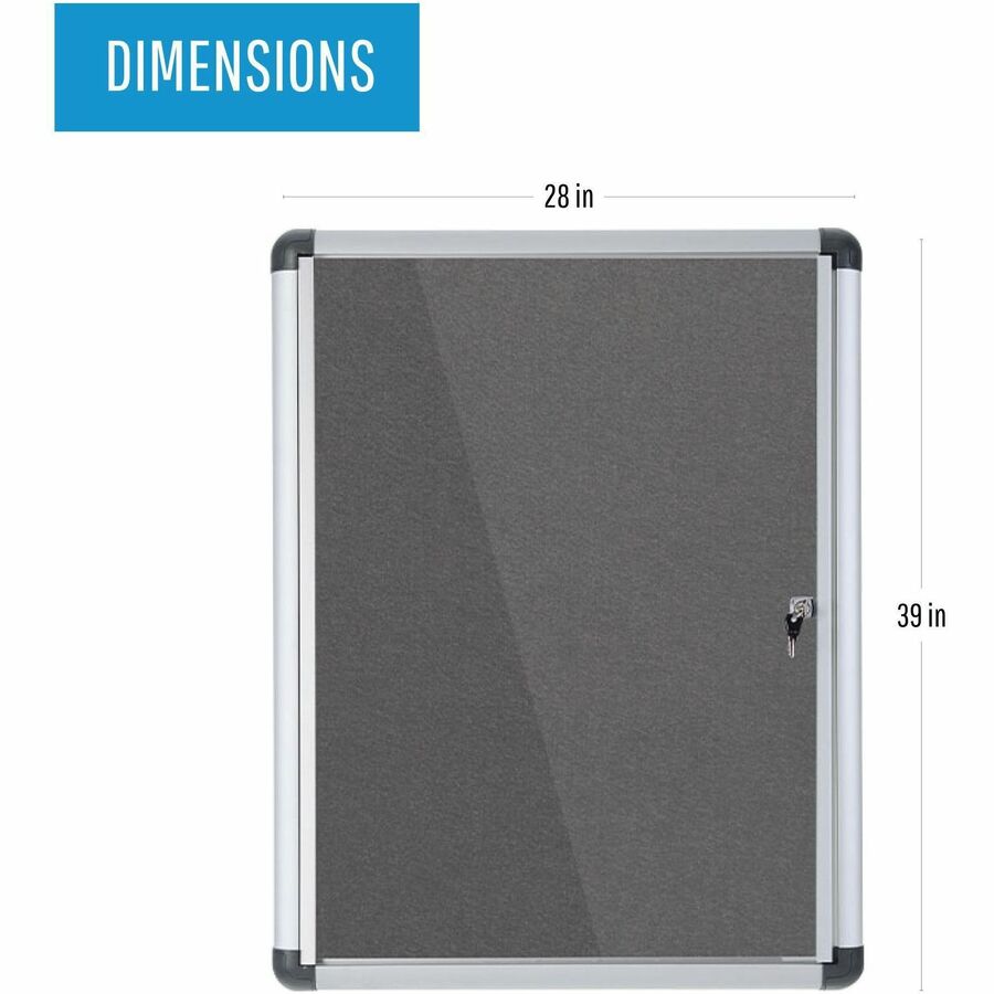 Image of MasterVision® Slim-Line Enclosed Fabric Bulletin Board with One Door, 28" x 38", Gray Surface, Satin Aluminum Frame