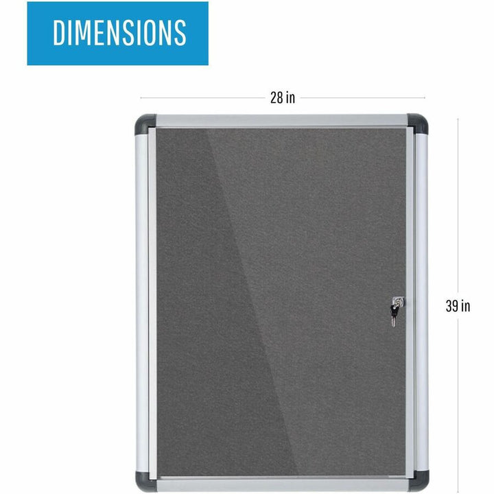 Image of MasterVision® Slim-Line Enclosed Fabric Bulletin Board with One Door, 28" x 38", Gray Surface, Satin Aluminum Frame