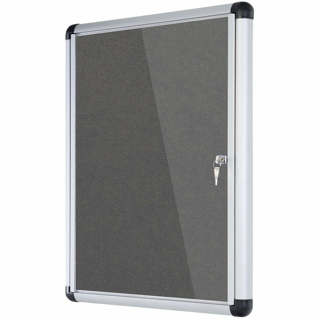 Image of MasterVision® Slim-Line Enclosed Fabric Bulletin Board with One Door, 28" x 38", Gray Surface, Satin Aluminum Frame