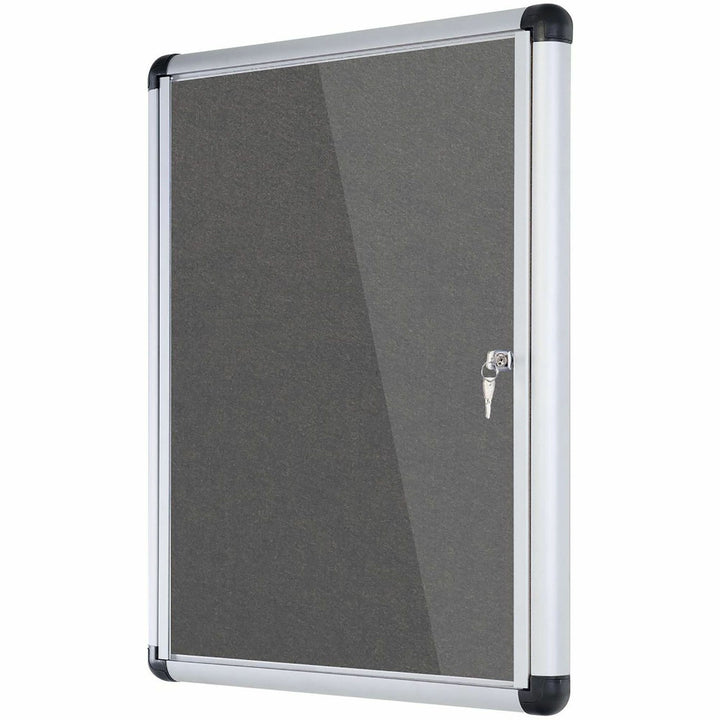 Image of MasterVision® Slim-Line Enclosed Fabric Bulletin Board with One Door, 28" x 38", Gray Surface, Satin Aluminum Frame