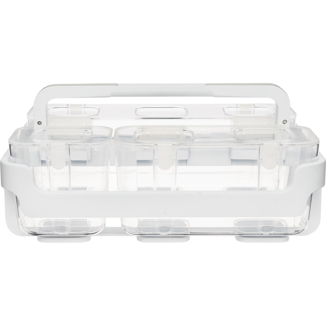 Image of deflecto® Stackable Caddy Organizer with S, M and L Containers, Plastic, 10.5 x 14 x 6.5, White Caddy/Clear Containers