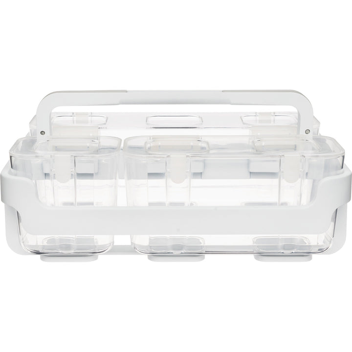 Image of deflecto® Stackable Caddy Organizer with S, M and L Containers, Plastic, 10.5 x 14 x 6.5, White Caddy/Clear Containers