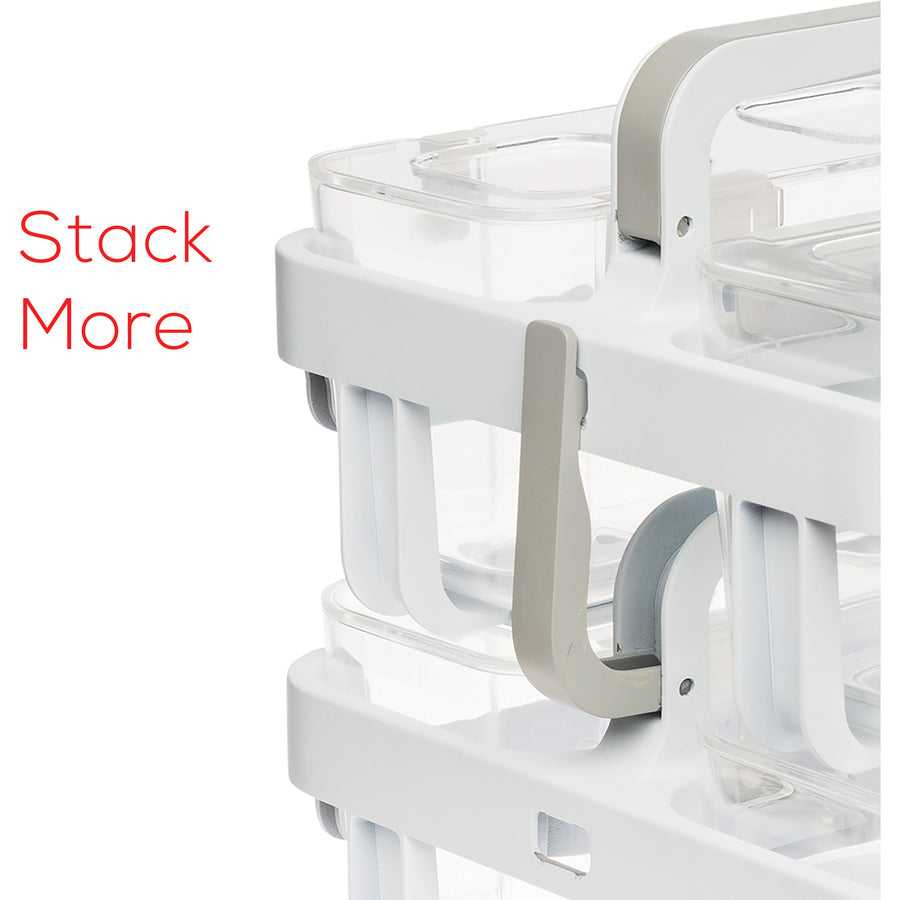 Image of deflecto® Stackable Caddy Organizer with S, M and L Containers, Plastic, 10.5 x 14 x 6.5, White Caddy/Clear Containers
