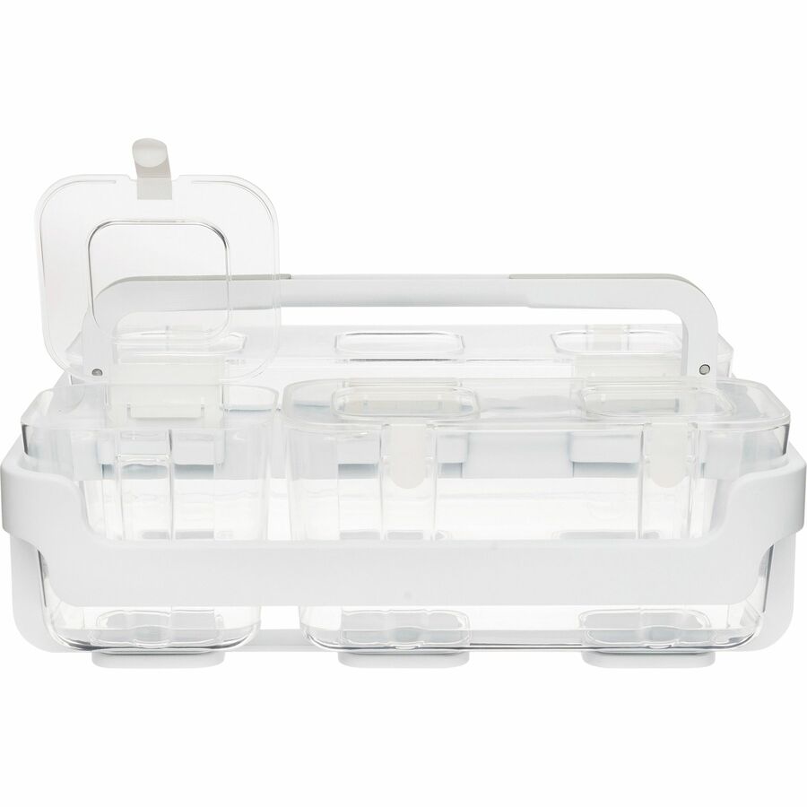 Image of deflecto® Stackable Caddy Organizer with S, M and L Containers, Plastic, 10.5 x 14 x 6.5, White Caddy/Clear Containers