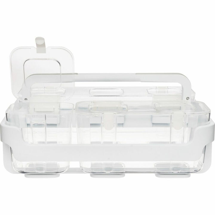 Image of deflecto® Stackable Caddy Organizer with S, M and L Containers, Plastic, 10.5 x 14 x 6.5, White Caddy/Clear Containers