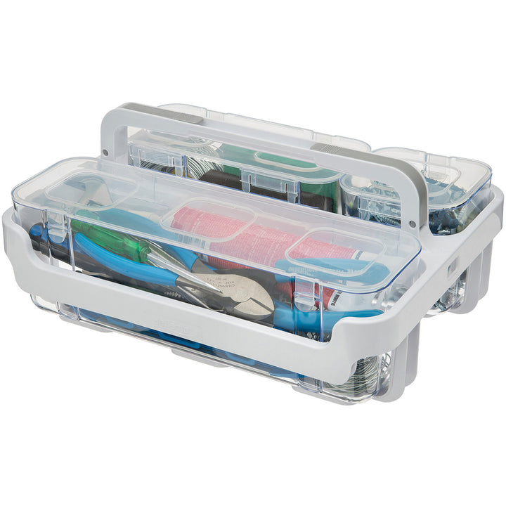 Image of deflecto® Stackable Caddy Organizer with S, M and L Containers, Plastic, 10.5 x 14 x 6.5, White Caddy/Clear Containers