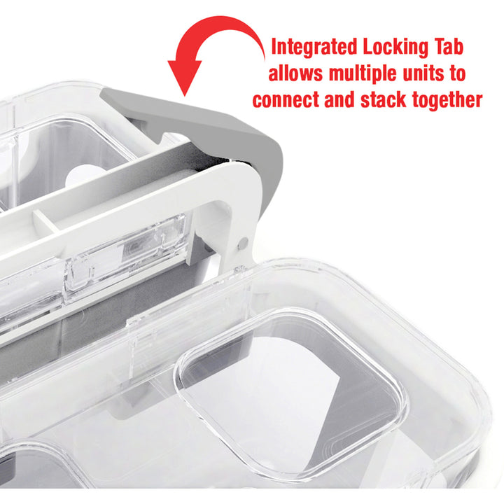 Image of deflecto® Stackable Caddy Organizer with S, M and L Containers, Plastic, 10.5 x 14 x 6.5, White Caddy/Clear Containers