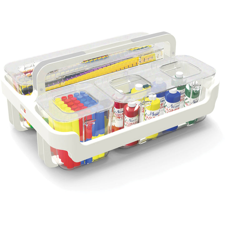 Image of deflecto® Stackable Caddy Organizer with S, M and L Containers, Plastic, 10.5 x 14 x 6.5, White Caddy/Clear Containers