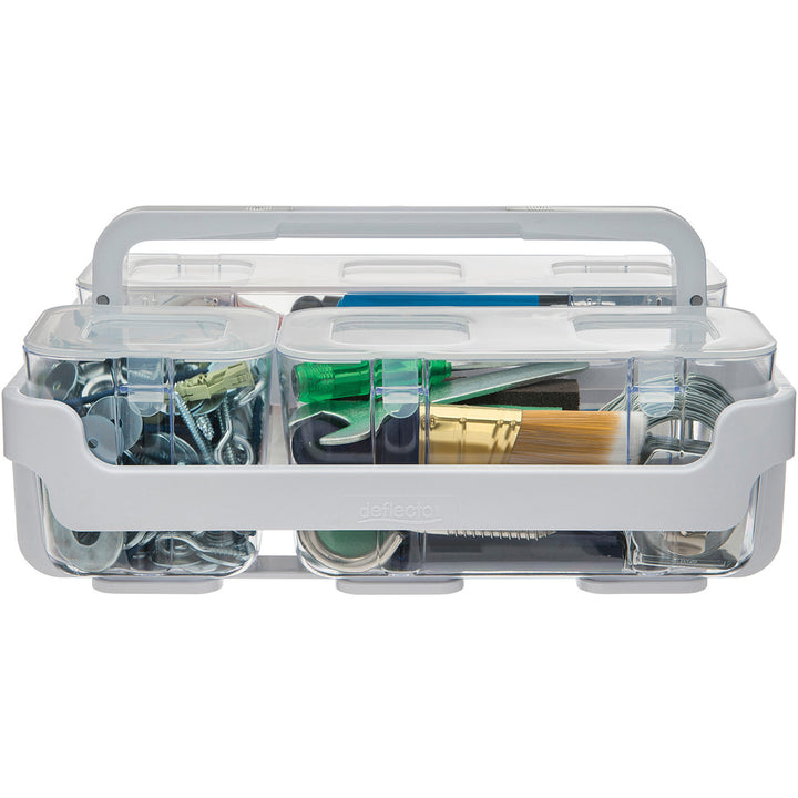 Image of deflecto® Stackable Caddy Organizer with S, M and L Containers, Plastic, 10.5 x 14 x 6.5, White Caddy/Clear Containers