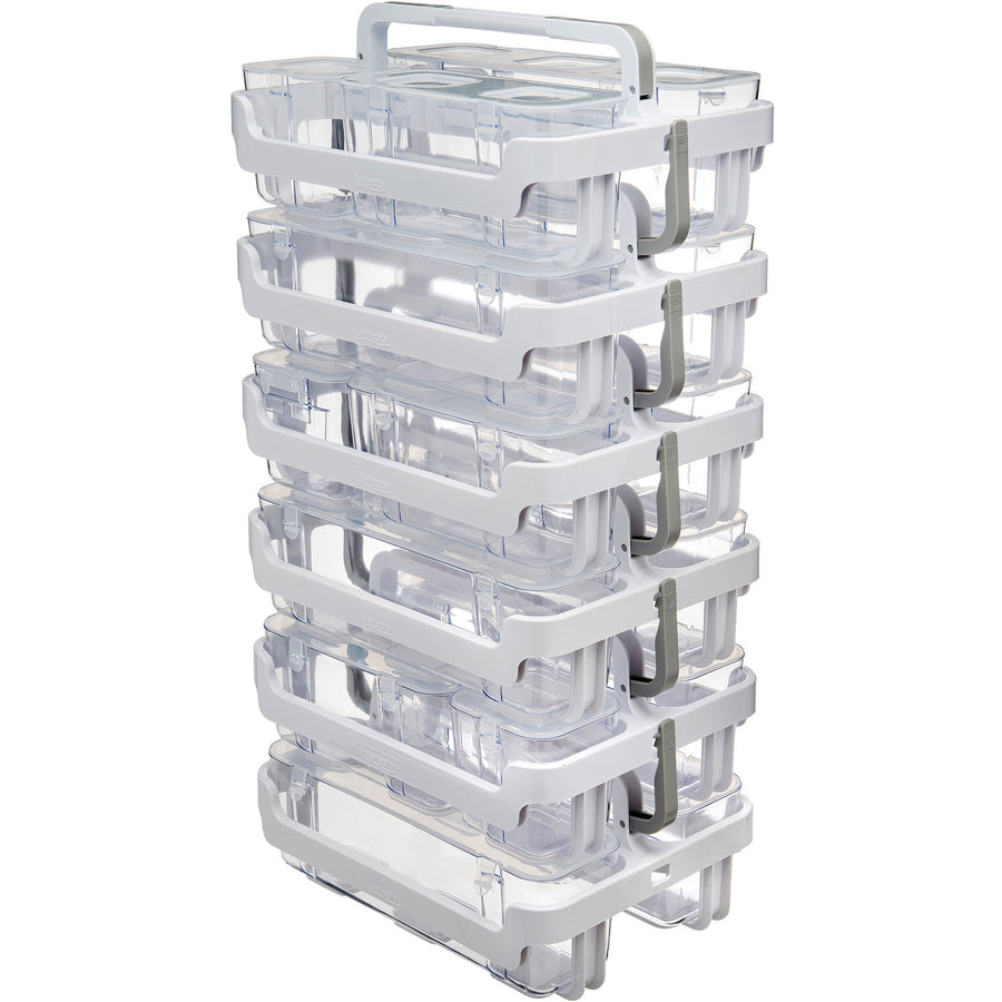 Image of deflecto® Stackable Caddy Organizer with S, M and L Containers, Plastic, 10.5 x 14 x 6.5, White Caddy/Clear Containers