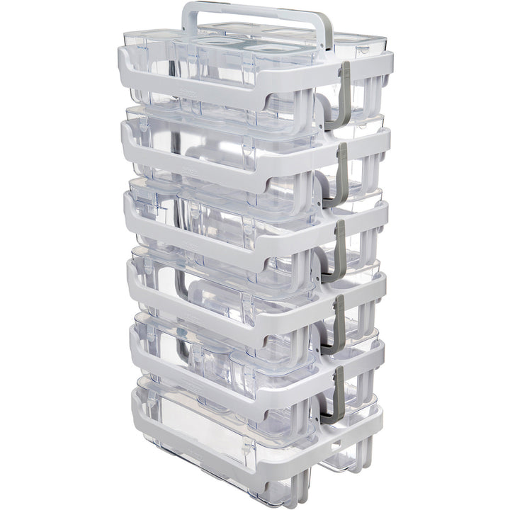 Image of deflecto® Stackable Caddy Organizer with S, M and L Containers, Plastic, 10.5 x 14 x 6.5, White Caddy/Clear Containers
