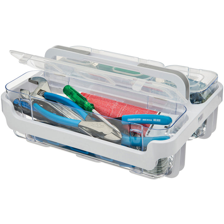 Image of deflecto® Stackable Caddy Organizer with S, M and L Containers, Plastic, 10.5 x 14 x 6.5, White Caddy/Clear Containers