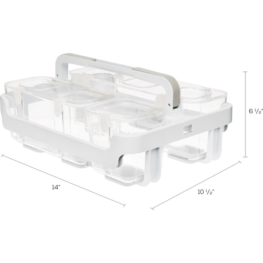 Image of deflecto® Stackable Caddy Organizer with S, M and L Containers, Plastic, 10.5 x 14 x 6.5, White Caddy/Clear Containers