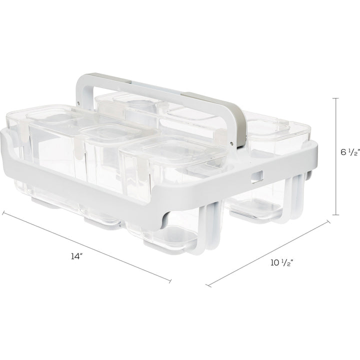 Image of deflecto® Stackable Caddy Organizer with S, M and L Containers, Plastic, 10.5 x 14 x 6.5, White Caddy/Clear Containers