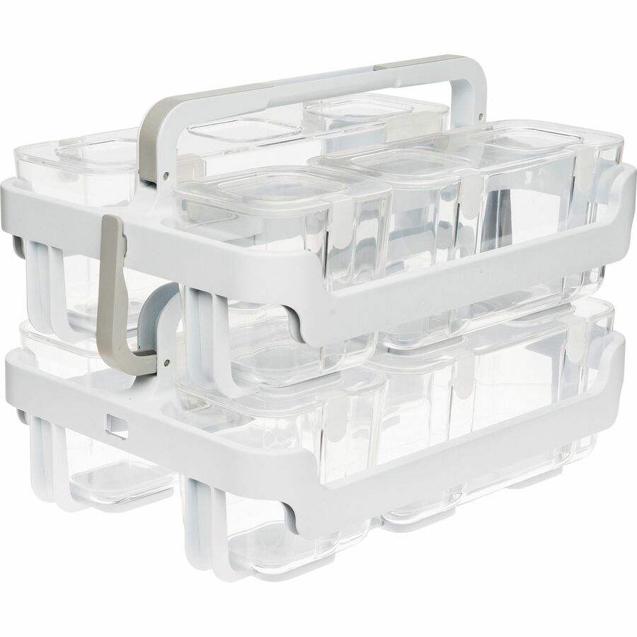Image of deflecto® Stackable Caddy Organizer with S, M and L Containers, Plastic, 10.5 x 14 x 6.5, White Caddy/Clear Containers