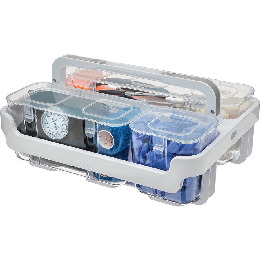 Image of deflecto® Stackable Caddy Organizer with S, M and L Containers, Plastic, 10.5 x 14 x 6.5, White Caddy/Clear Containers